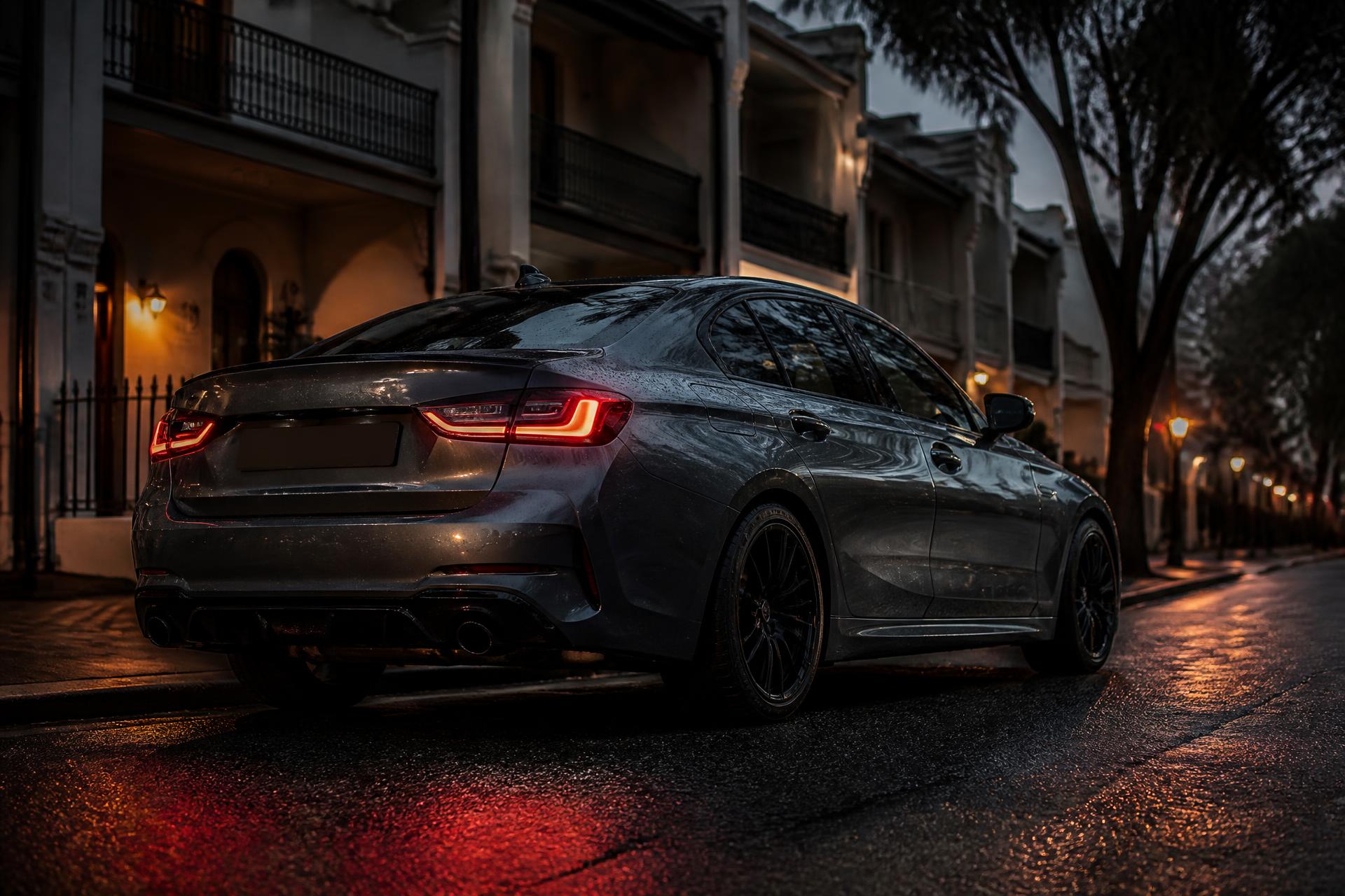 Modern sedan parked on a Sydney street at dusk
